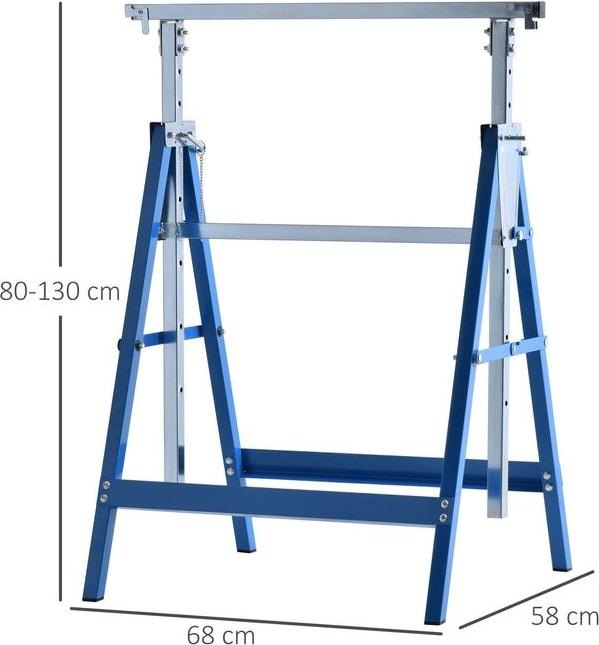 Produktbild Swisshandel24 2 x Gerüstbock Unterstellbock Klappbock höhenverstellbar bis 200kg Stahl Blau 68 x 58 x 80-130 cm (58 cm, 68 cm)