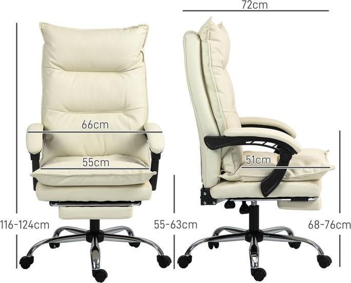 Image du produit Swisshandel24 Bürostuhl mit Liegefunktion, Fussstütze, ergonomisch Kunstleder Beige (55 - 63 cm)