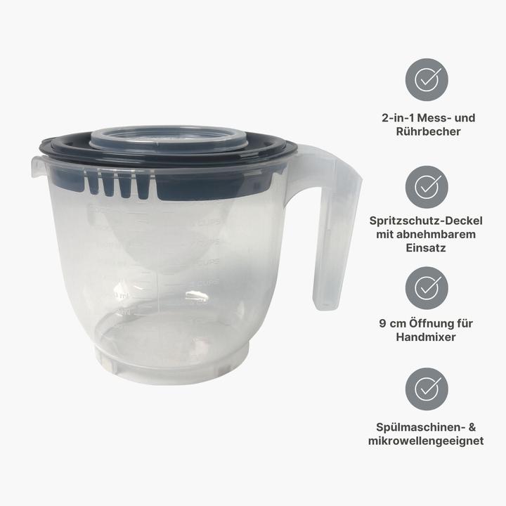 Produktbild B-Home Messbecher mit Rühr-Deckel Rührbecher Messbehälter Messkanne (2200 ml)