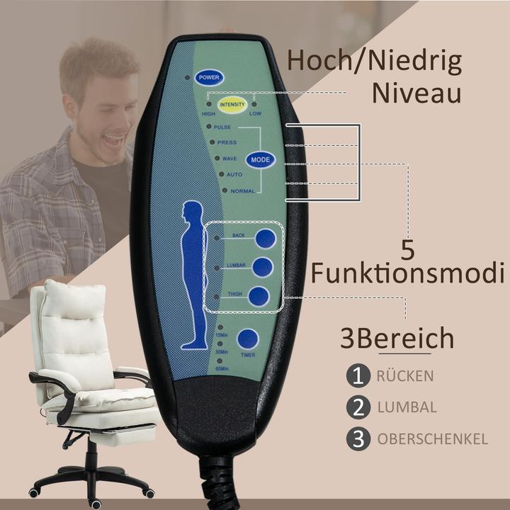 Produktbild Vinsetto Bürostuhl mit Massagefunktion Polyester Cremeweiss (58 - 68 cm)