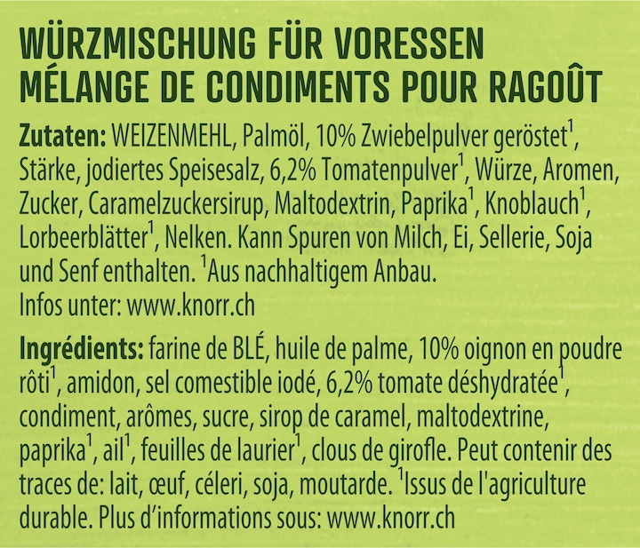 Valeurs nutritives et ingrédients Knorr Mélange d'épices (44 g)