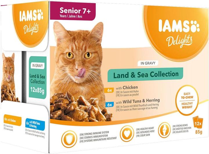 Iams Nourriture humide Delights Senior Land&Sea Mix, 12 x 85 g (Senior, 12 pcs, 1020 g)