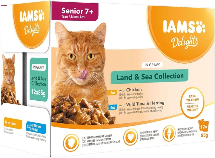 Iams Wet Food Delights Senior Land&Sea Mix, 12 x 85 g (Senior, 12 pcs., 1020 g)