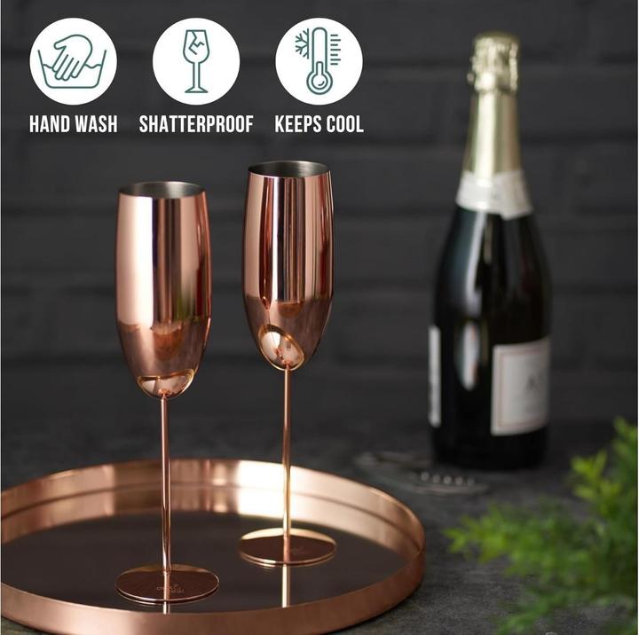 Produktbild Oak & Steel Edelstahl Sektgläser Rosegold 2er-Set (28.50 cl, 2 Gläser, Sektgläser)