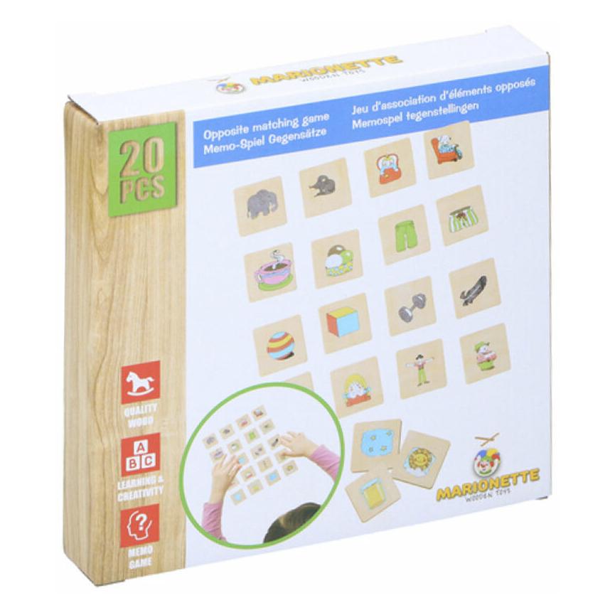 Marionette Wooden Toys Memory Spel Tegengesteld Hout, 20 St. (Engels, 1 - 2 Spelers)