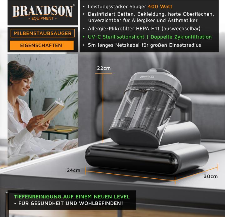 Produktbild Brandson Matratzenreinigungsgerät Milbenstaubsauger, UV-C Sterilisationslicht, Handstaubsauger, 400 W