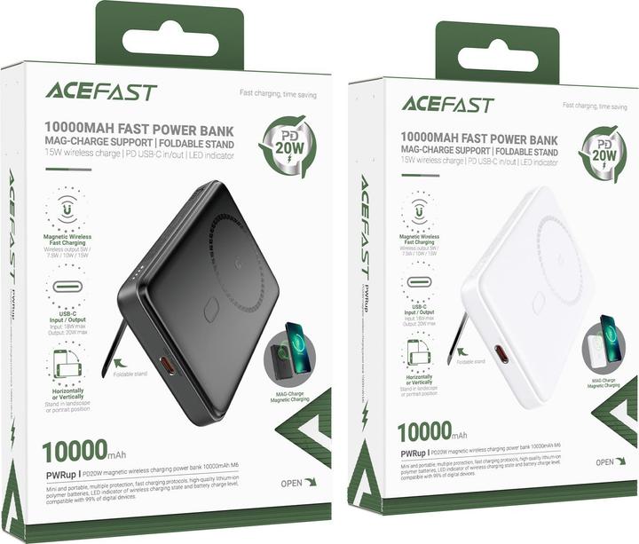 Image du produit Acefast M6 PD 20W 10000mAh induction power bank + cable - blanc (10000 mAh, 20 W, 37 Wh)