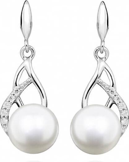 Actual product image Silver Cat Gentle earrings with pearl and zircons SC405