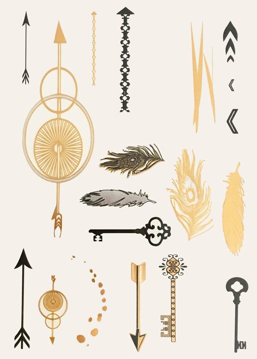 Actual product image PP Metallic Body Tattoos - Keys & Feathers