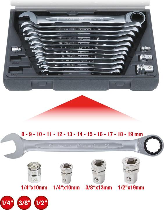 Produktbild KS Tools GEARplus® Ratschenringmaulschlüssel-Satz. 16-tlg. (19 mm)
