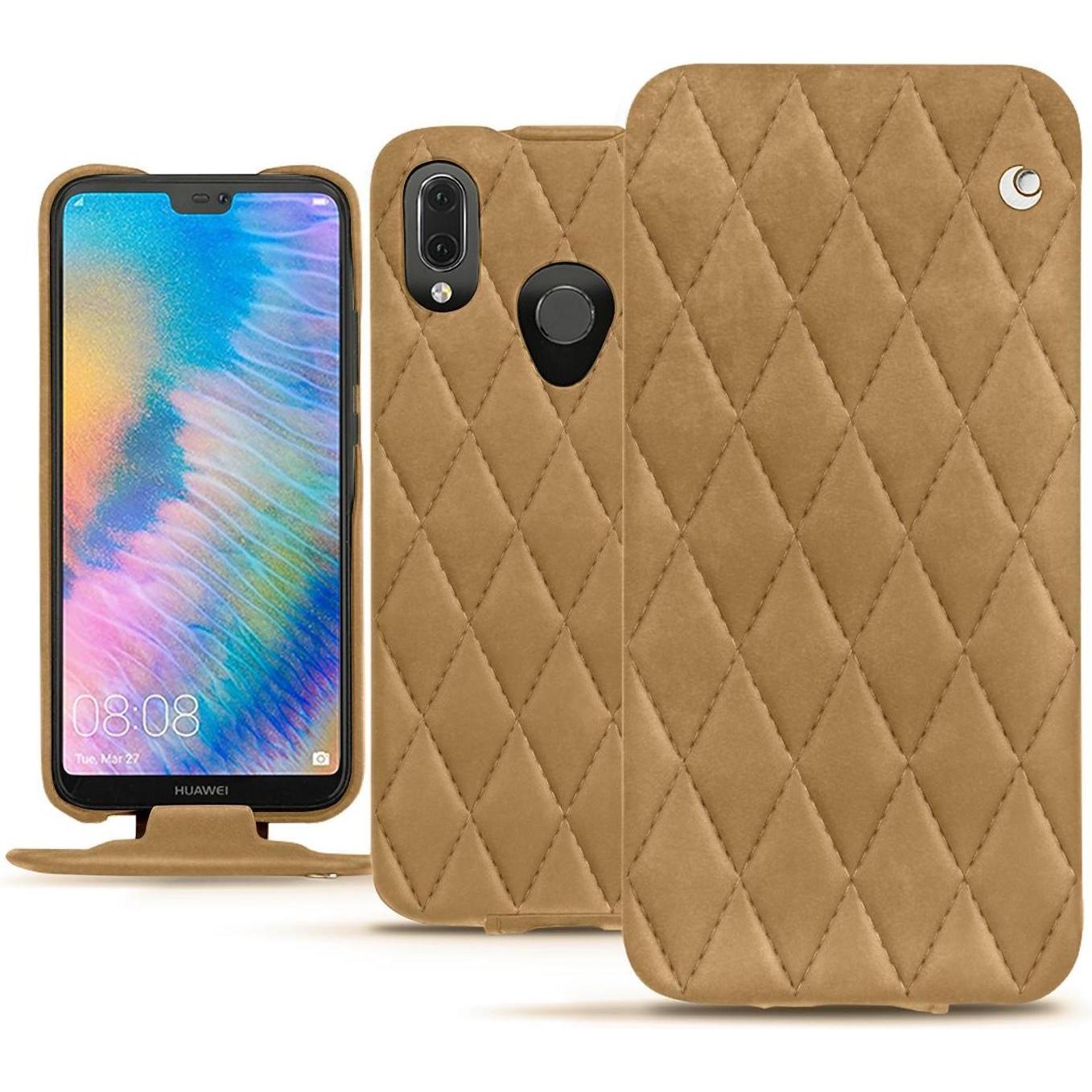 Noreve Lederschutzhülle vertikal (Huawei P20 Lite), Smartphone Hülle, Braun