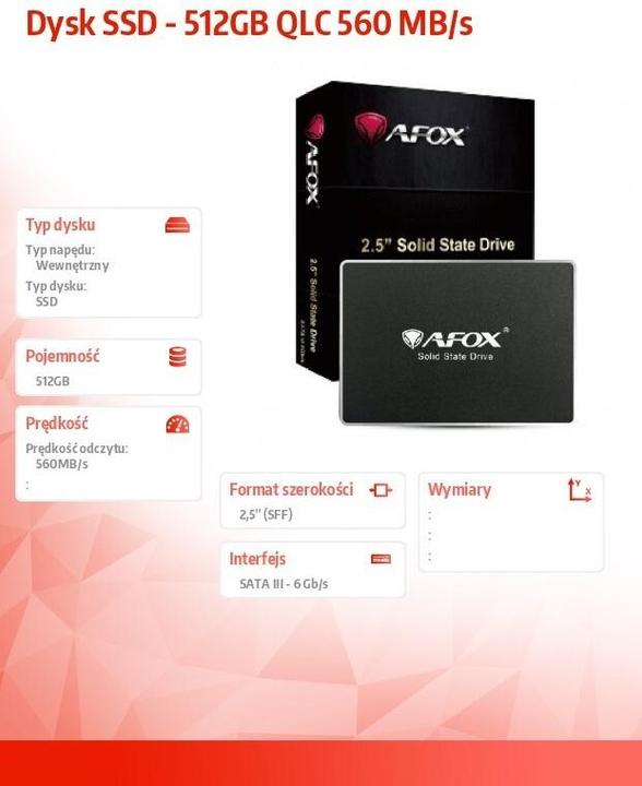 Actual product image AFOX SSD 512GB QLC 560 MBS (512 GB, 2.5")