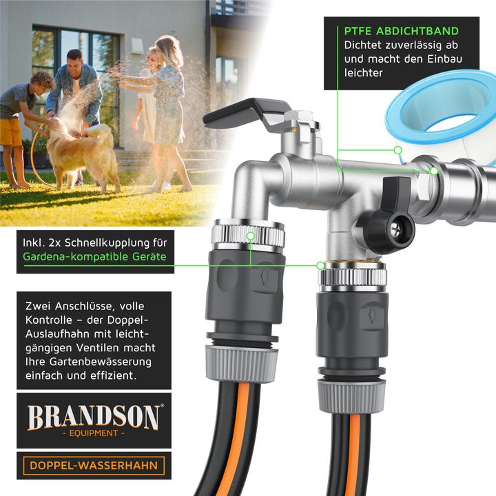 Produktbild Brandson 4x Absperrventil Wasserhahn Garten 1/2 & 3/4 Zoll aus Messing, Schnellkupplung, Gardena kompatibel