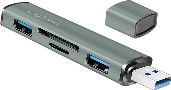 Produktbild LogiLink Cardreader USB 3.2 Hub 2-port grey (USB-A, 4 Ports)