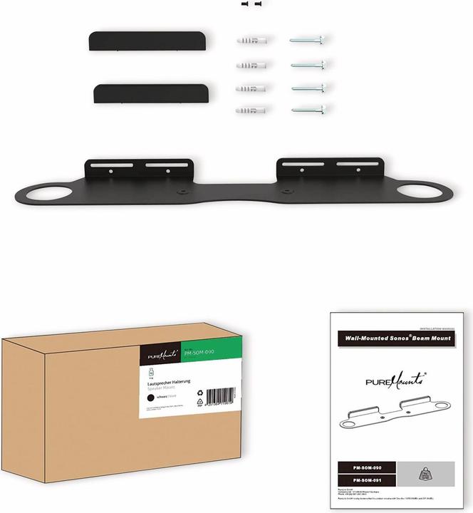 Immagine prodotto Purelink PM-SOM-090 Supporto da parete compatibile con la Soundbar SONOS Beam, capacità di carico: 5 kg, nero (1 pz., Installazione a parete, Non mobile)