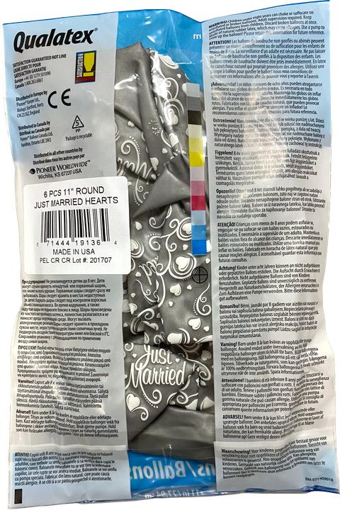 Produktbild Qualatex 6 Qualatex-Rundballons JUST MARRIED Ø 30 cm (6x)