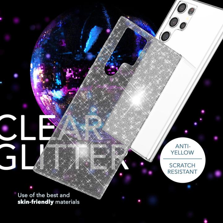 Actual product image Nalia Clear glitter silicone case with 2x screen protector (Samsung Galaxy S23 Ultra)