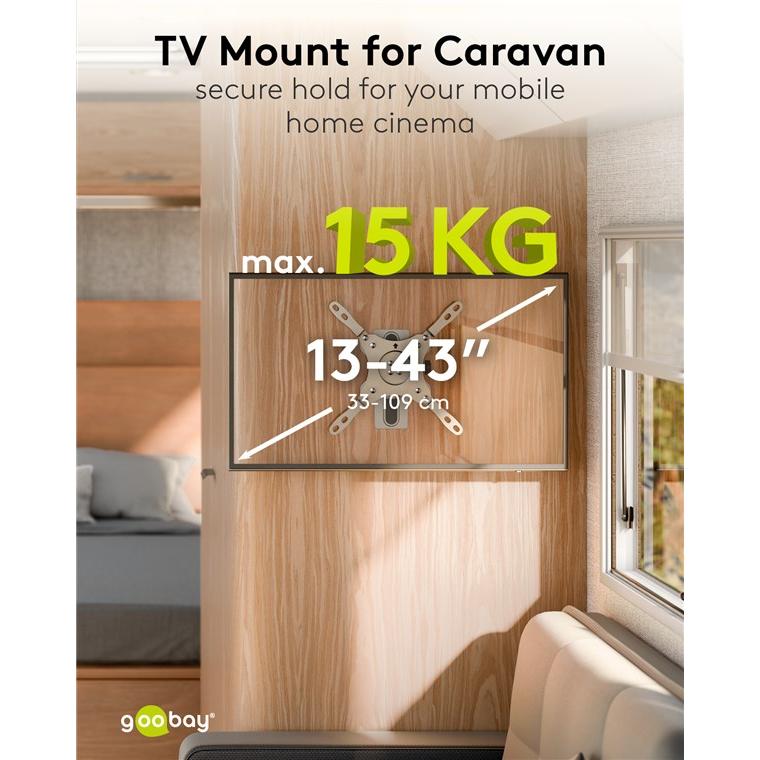 Thumbnail - Goobay TV-Wandhalterung Caravan TILT M, Silber (Wand, 43", 15 kg), TV Wandhalterung, Silber