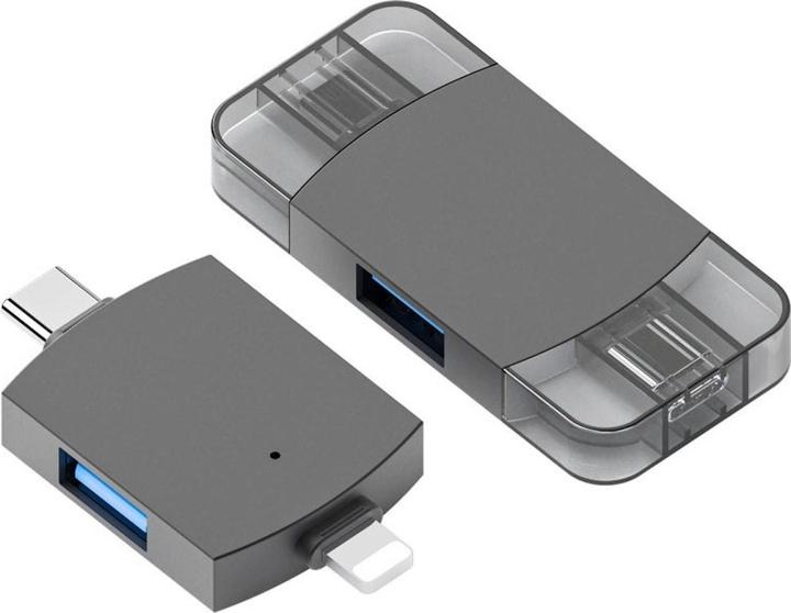 Immagine prodotto PowerGuard Adattatore 2-in-1 OTG USB-C Lightning a doppio USB 3.0 (USB tipo C, Lightning)