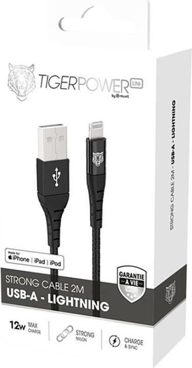 Produktbild Tiger Power Lite Cable Renforce USB-A Lightning 2m Noir (2 m, USB 3.0)