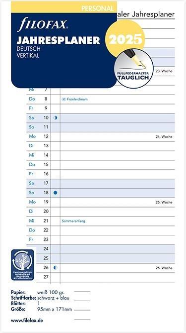 Produktbild Filofax Jahresplaner (95 x 171 mm)