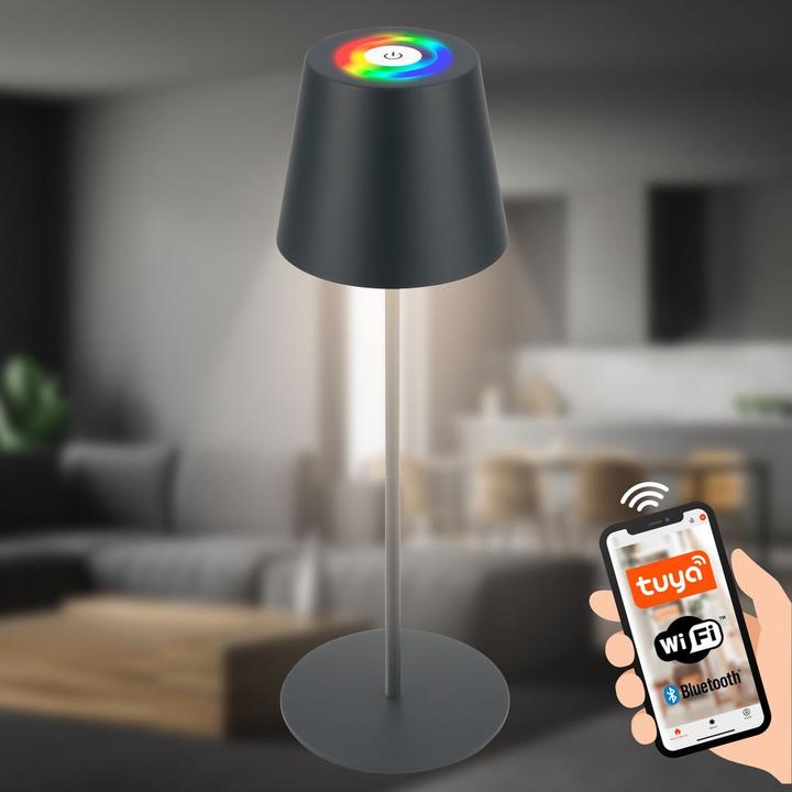 Image du produit Briloner COLORIS Smart Bluetooth RGB/W Lampe de table LED rechargeable, anthracite, App (300 lm)