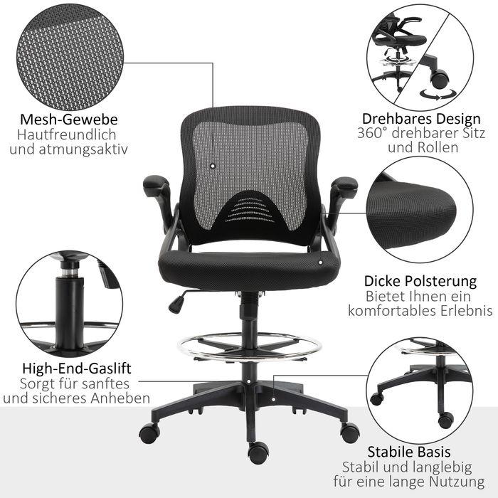 Produktbild Swisshandel24 Bürostuhl, ergonomisch mit verstellbarem Fussring bis 120 kg belastbar Mesh Schwarz 106-126 cm