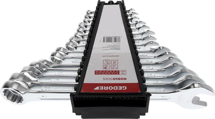 Actual product image Gedore Red red Combination spanner set, 15 pieces, SW 6-32, chrome vanadium steel, silver (32 mm, 19 mm, 6 mm, 12 mm, 24 mm, 14 mm, 22 mm, 16 mm, 23 mm, 10 mm, 21 mm, 18 mm, 27 mm, 7 mm, 31 mm, 17 mm, 11 mm, 15 mm, 26 mm, 30 mm, 8 mm, 28 mm, 9 mm, 29 mm, 13 mm, 20 mm, 25 mm)