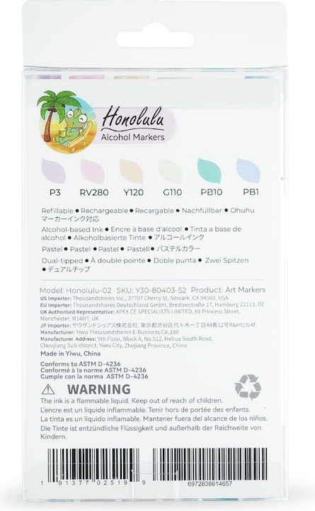 Actual product image Ohuhu Honolulu art markers (6 pcs.) - pastel colours (Pastel shades, 6 x)