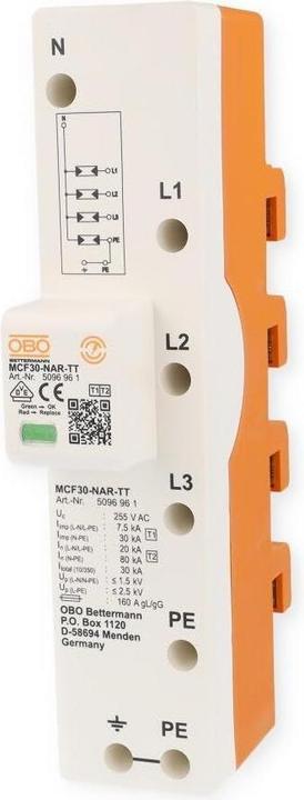 Image du produit OBO Bettermann MCF30-NAR-TT Rail LightningController tripolaire avec NPE 255V 5096961
