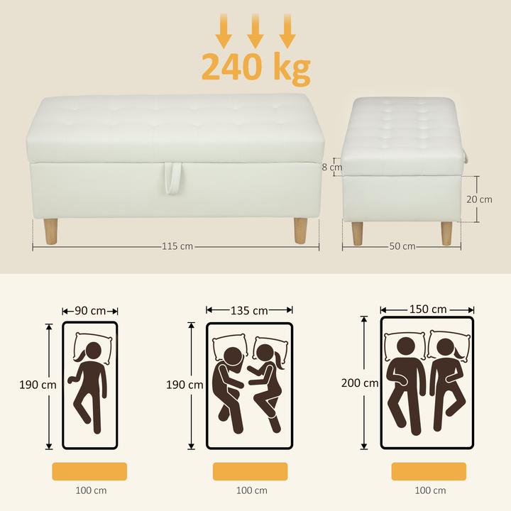 Image du produit Homcom Sitzbank Polyester, Schaumstoff Cremeweiss (50 cm)