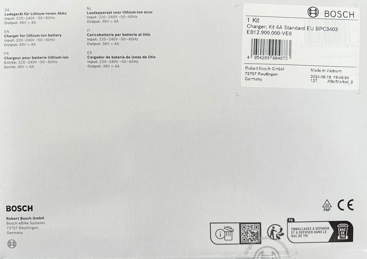 Immagine prodotto Bosch eBike Ampere BPC3400 (400 Wh, Caricabatterie per biciclette elettriche)