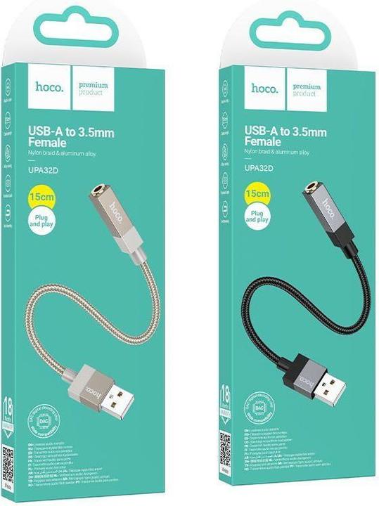 Actual product image Hoco Cable Adapter AUX USB A (male) to Jack 3,5 mm (female) UPA32D black (Jack adapter)