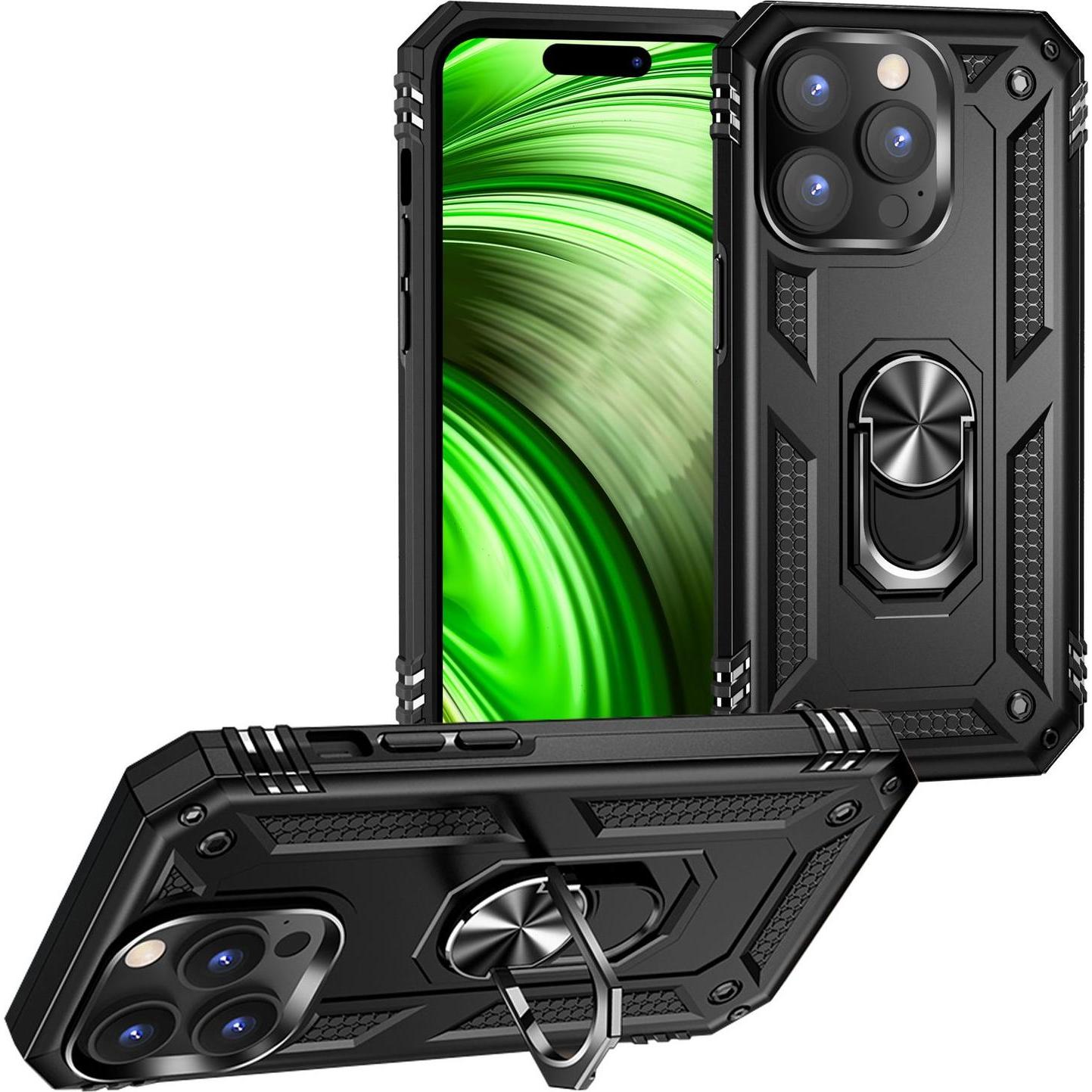 Nalia Stossfeste Military-Style Ring Hülle (Apple iPhone 14 Pro Max), Smartphone Hülle, Schwarz