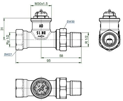 Actual product image Oventrop OV thermostatic valve series AQ M 30x1.5, passage DN 15