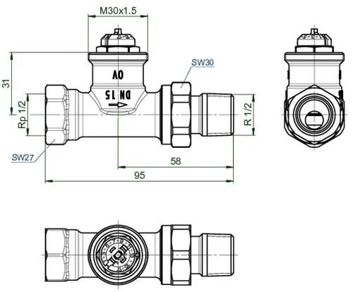 Immagine prodotto Oventrop Valvola termostatica OV serie AQ M 30x1.5, passaggio DN 15