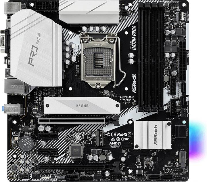 Actual product image AsRock H470M Pro4, Intel H470 Motherboard - Socket 1200 (LGA 1200, Intel H470, mATX)