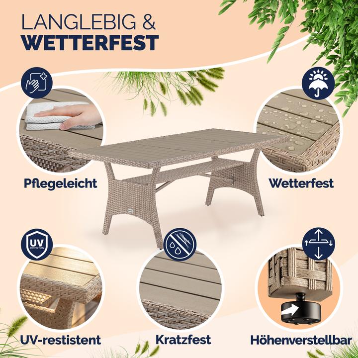 Produktbild Casaria Polyrattan Gartentisch WPC (190 x 90 x 75 cm)