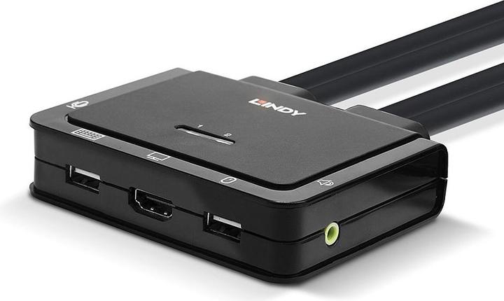 Actual product image Lindy HDMI KVM Switch 2 Port USB 2.0 Compact. HDMI 3D and compliant USB 2.0 Audio and Mic.