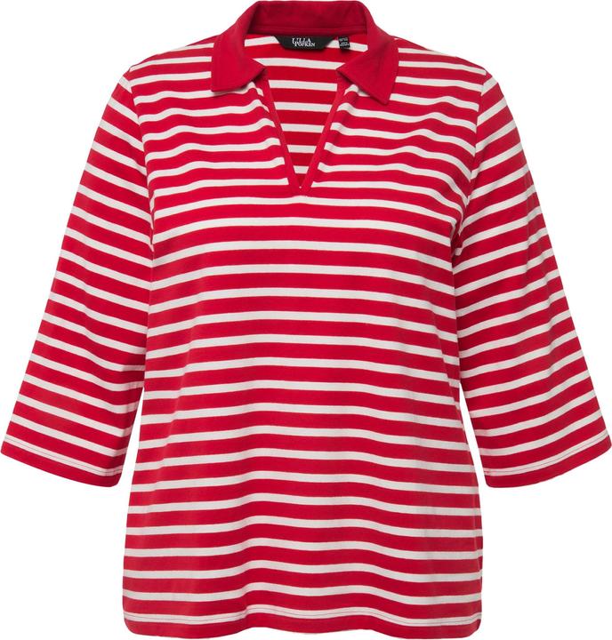 Produktbild Ulla Popken Poloshirt, Ringel, V-Ausschnitt, 3/4-Arm (50, 52)