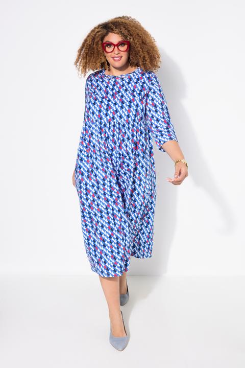 Produktbild Ulla Popken Jerseykleid, Zierbänder, A-Linie, Rundhals, 3/4-Arm (54)