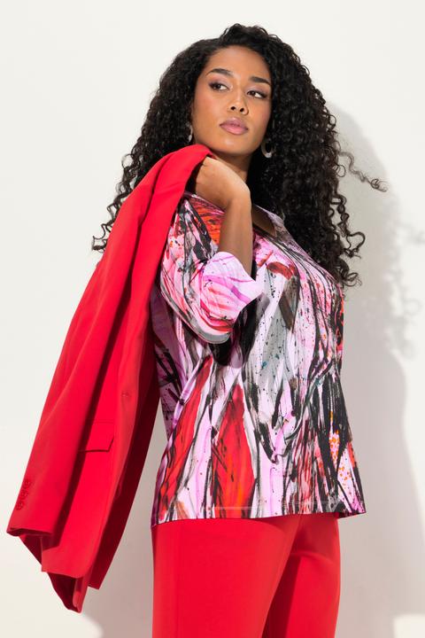 Produktbild Ulla Popken Slinky-Longshirt, abstrakter Druck, V-Ausschnitt, 3/4-Arm (50, 52)