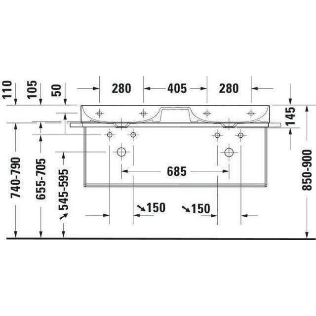 Thumbnail - Duravit, Waschbeckenunterschrank, Metallkonsole DURASQUARE wandh für Waschtisch 235312 schwarz matt (126.5 x 45 x 79 cm)
