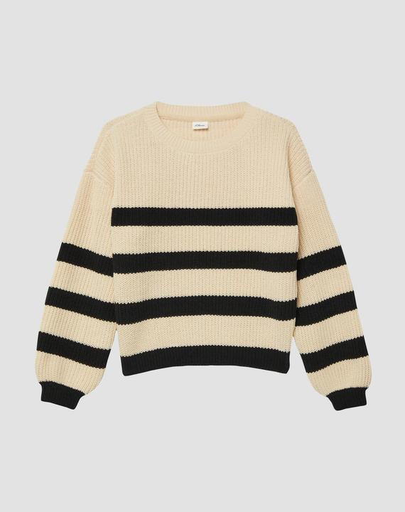 Produktbild s.Oliver Strickpullover Gestreifter Chenille Pullover im Loose Fit mit Rundhalsausschnitt (170, 176)