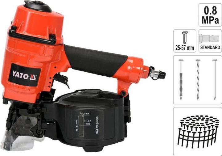 Actual product image Yato Professional coil nailer | 25-57mm | Magazine capacity: max. 350 pcs | Standard 1/4" coupling |