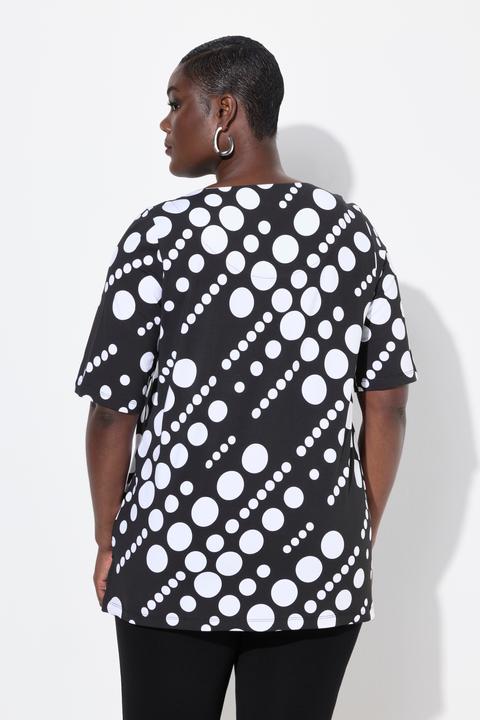 Immagine prodotto Ulla Popken T-shirt dal taglio svasato in cotone Pima con pallini, scollo a girocollo e mezze maniche (42, 44)