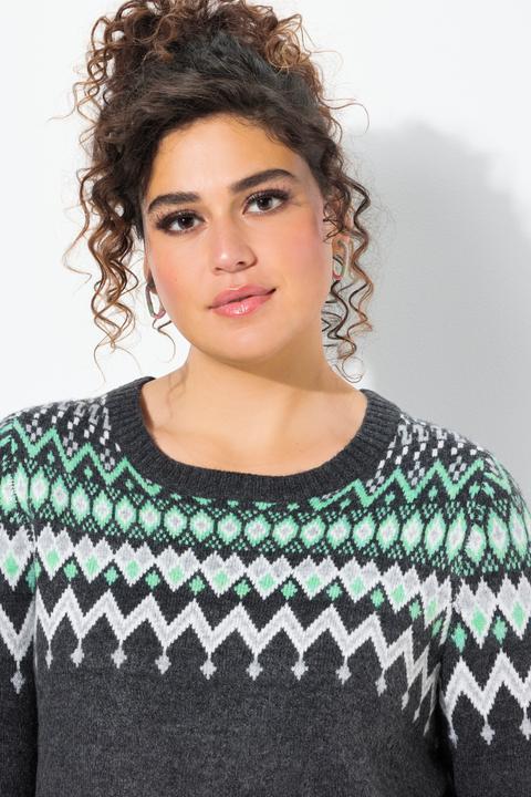 Produktbild Ulla Popken Norweger-Pullover, Rundhals, Langarm, weicher Strick (54)