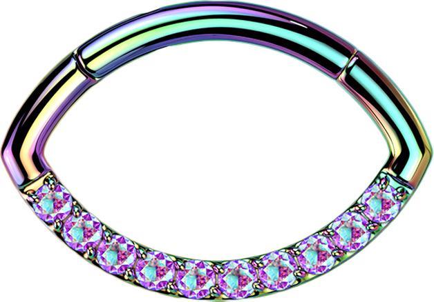 Produktbild Star Piercing Micro Segmentring klappbar farbig Oval front Kristalle multicolor (Titan, ohne Messing)