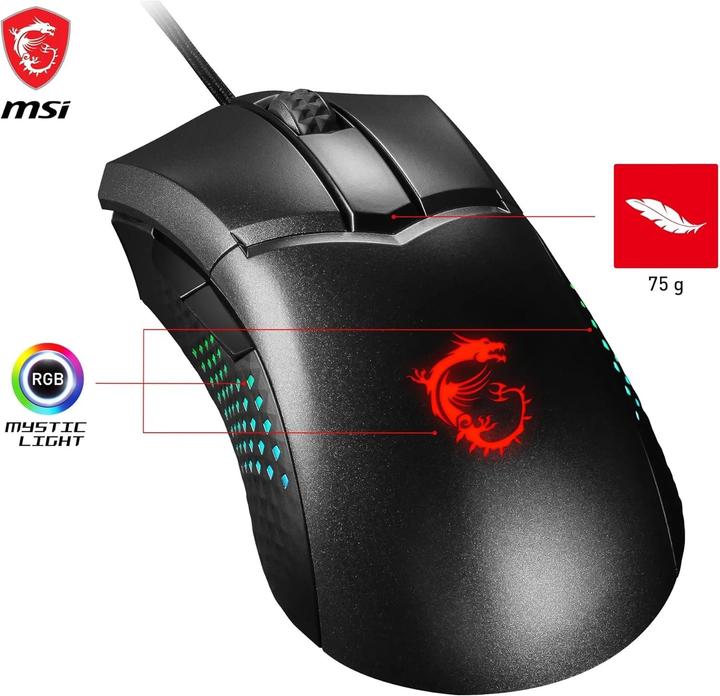 Actual product image MSI CLUTCH GM51 LIGHTWEIGHT mouse Right-hand USB Type-A Optical 26000 DPI (Cable)