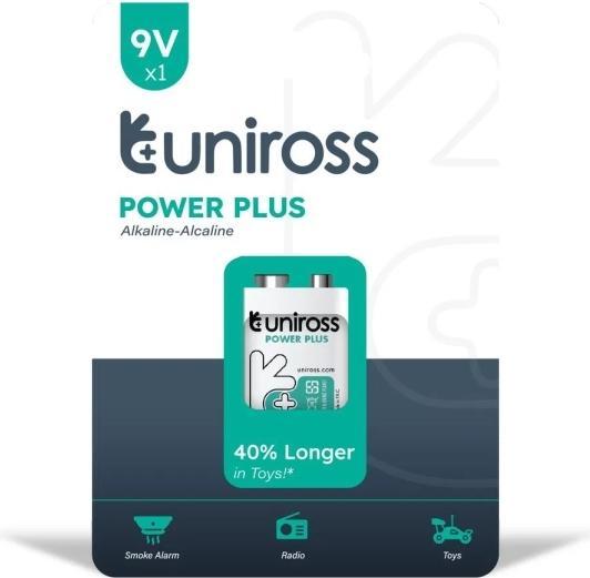 Uniross Power Plus Alkaline 6LR61 9V - PK1 (1 pcs, 9V Block, 600 mAh)